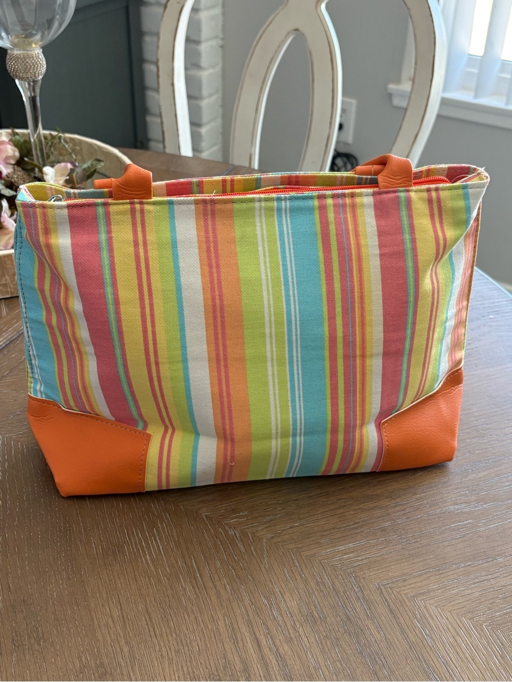 Colorful Striped Tote with Orange Accents